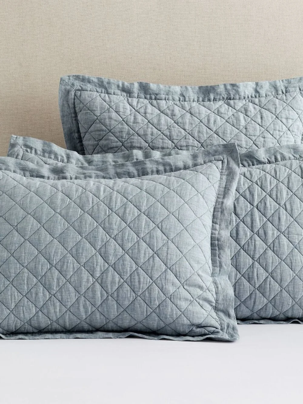 Set/2 POTTERY BARN *Euro* Belgian Flax Linen Diamond Quilted Shams Chambray